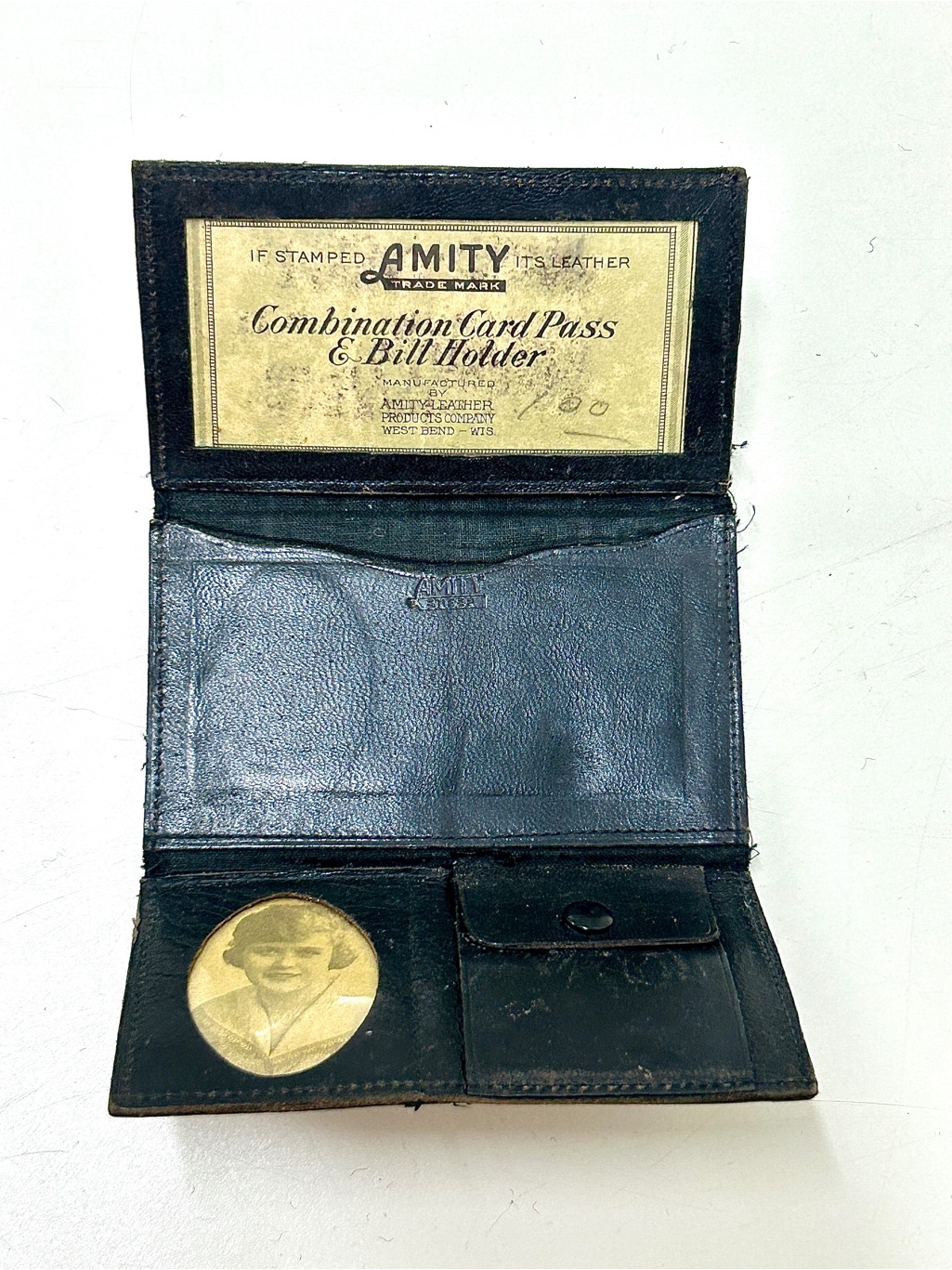 Early 20th Century Antique Amity Leather Trifold Wallet